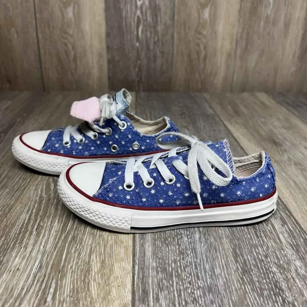 Converse Chuck Taylor Shoes 660714F Double Tongue Blue Polka Dot Youth Size 11